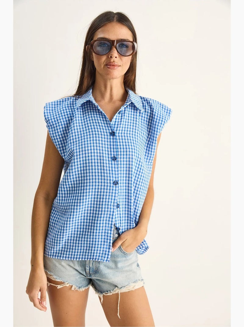 Chemise sans manches en coton à carreaux vichy lucci Bleu - Kiabi