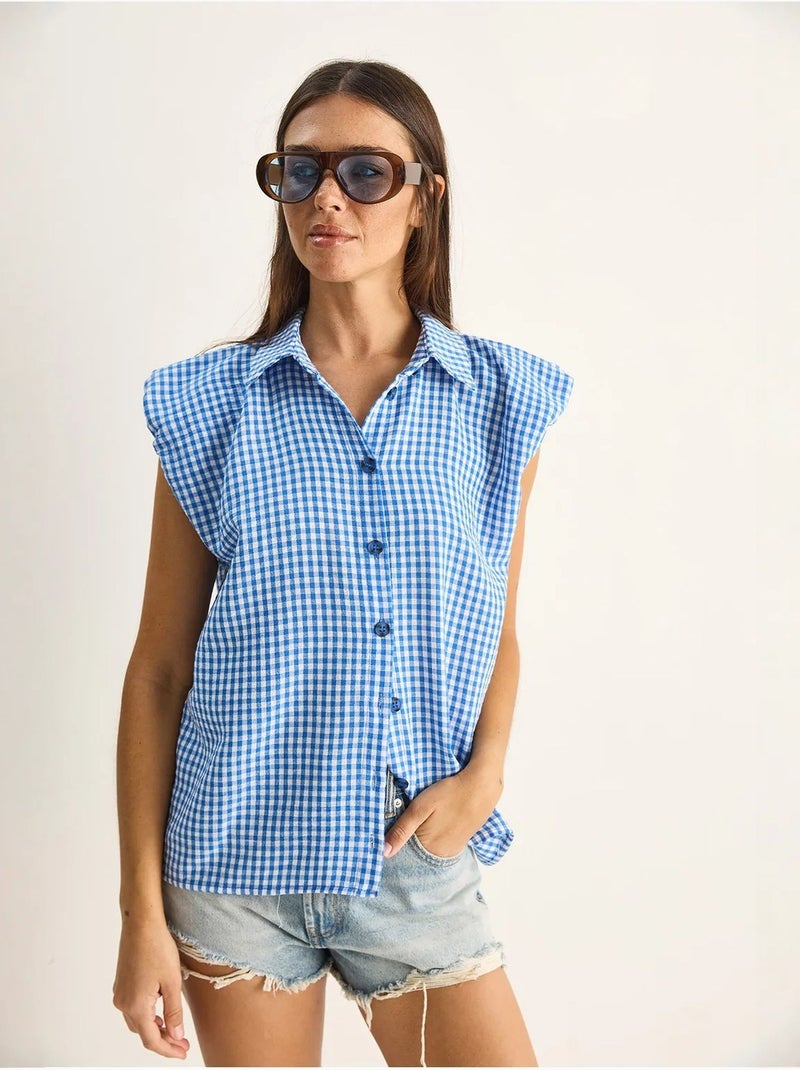 Chemise sans manches en coton à carreaux vichy lucci Bleu - Kiabi