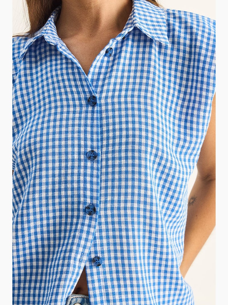 Chemise sans manches en coton à carreaux vichy lucci Bleu - Kiabi