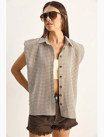 Chemise sans manches en coton à carreaux vichy lucci