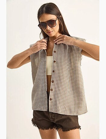 Chemise sans manches en coton à carreaux vichy lucci