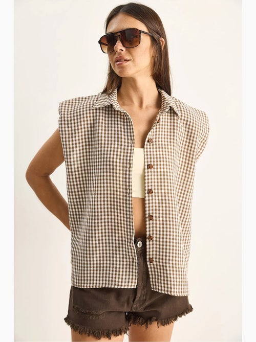 Chemise sans manches en coton à carreaux vichy lucci - Kiabi
