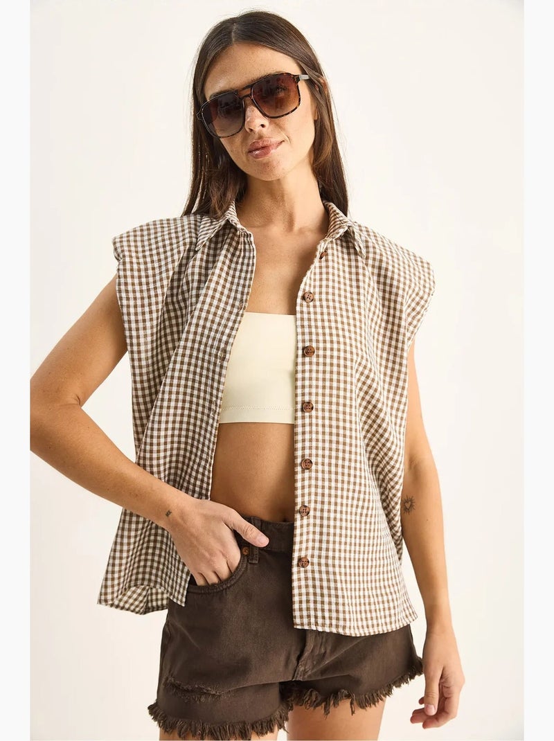Chemise sans manches en coton à carreaux vichy lucci Marron - Kiabi