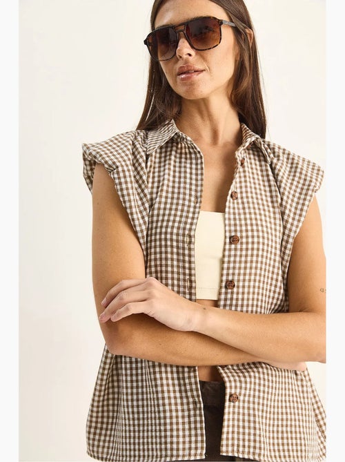 Chemise sans manches en coton à carreaux vichy lucci - Kiabi