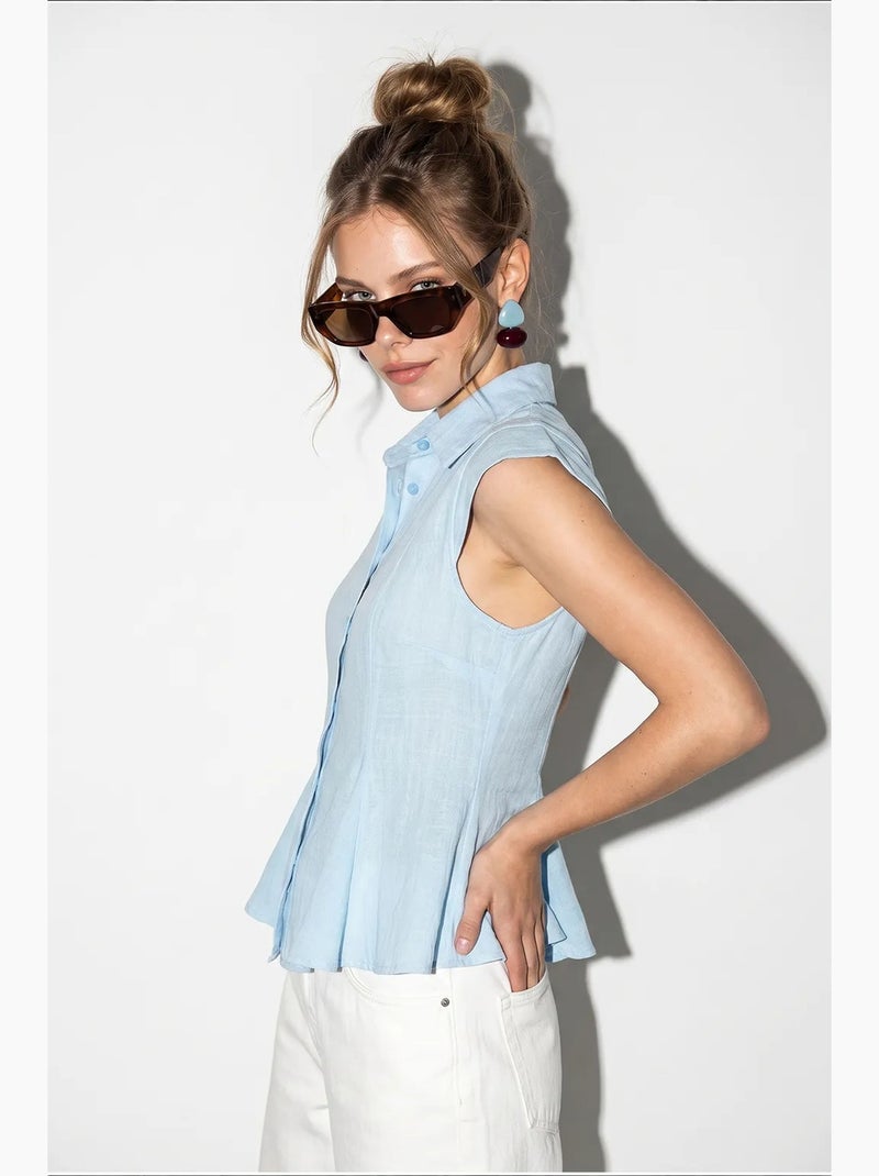 Chemise sans manches en coton, coupe ajustée lucci Bleu ciel - Kiabi