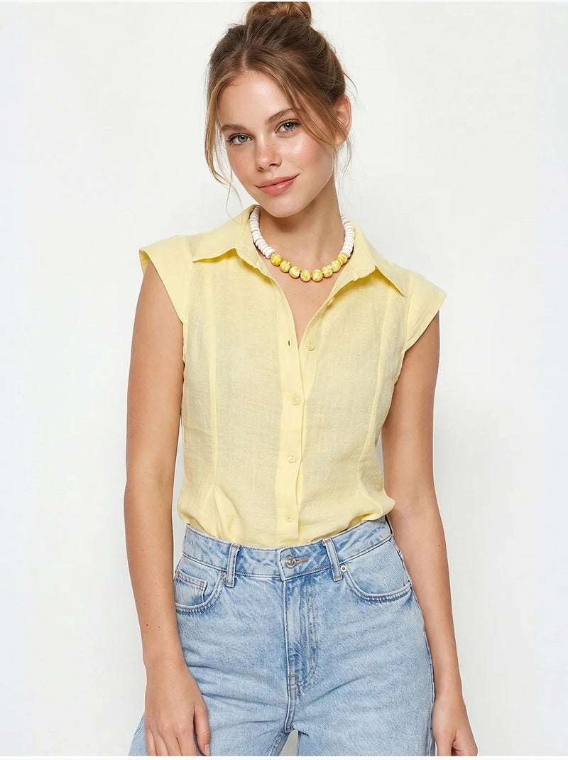 Chemise sans manches en coton, coupe ajustée lucci Jaune citron - Kiabi