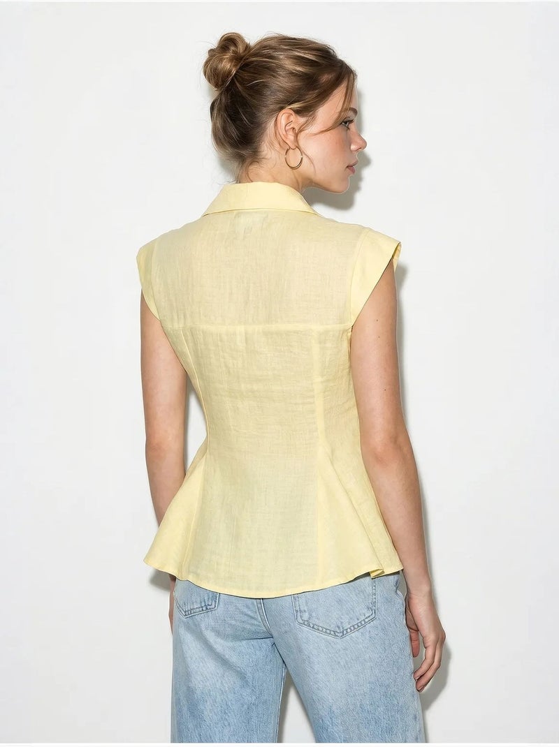 Chemise sans manches en coton, coupe ajustée lucci Jaune citron - Kiabi