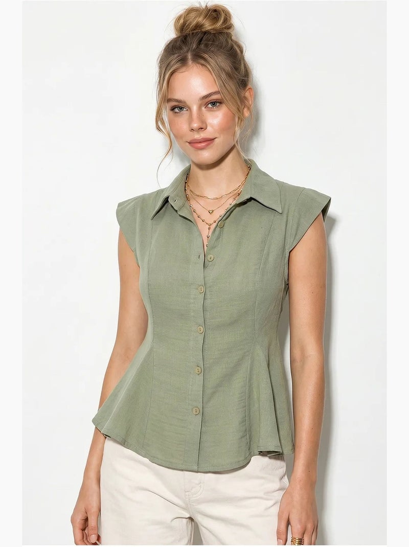 Chemise sans manches en coton, coupe ajustée lucci Kaki - Kiabi