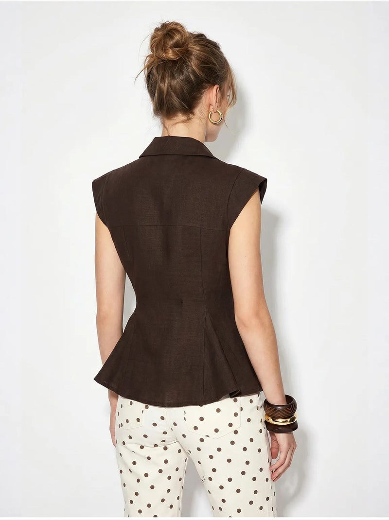 Chemise sans manches en coton, coupe ajustée lucci Marron - Kiabi