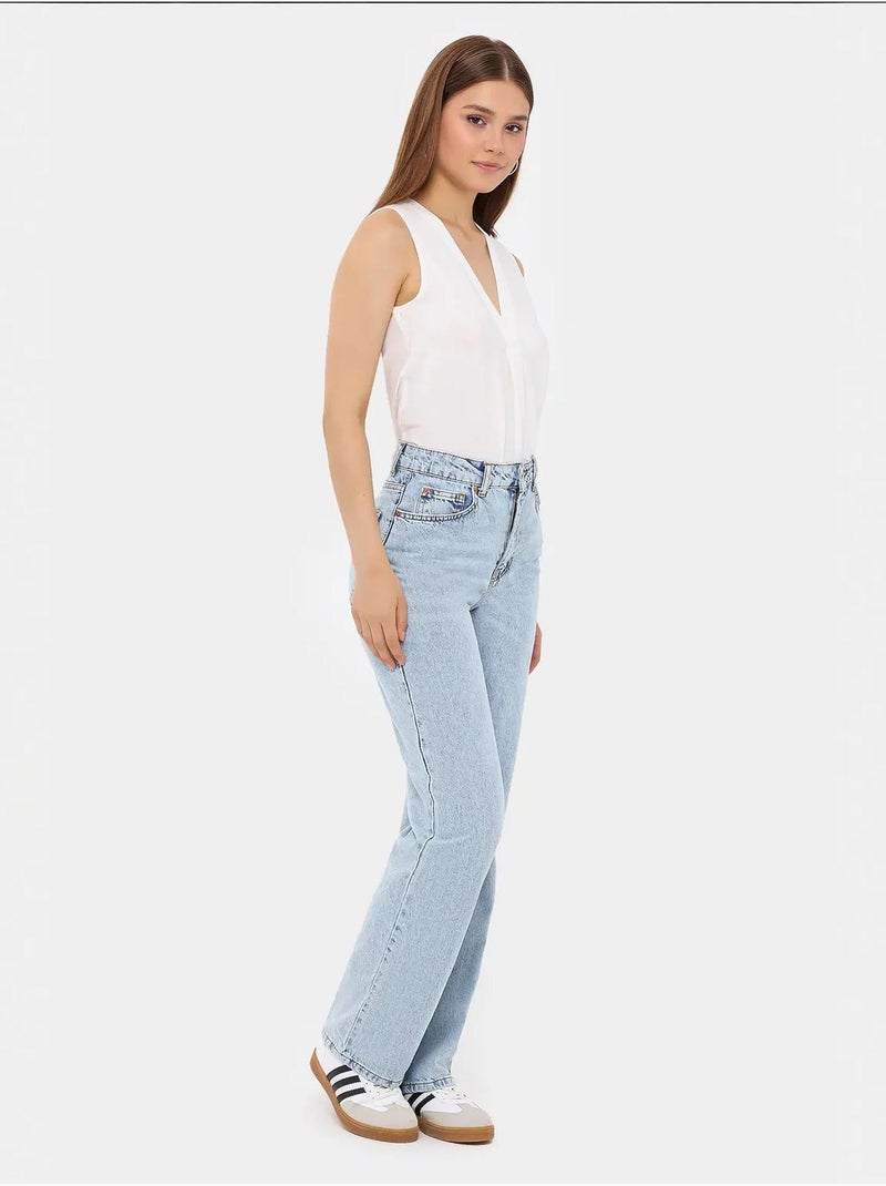 Chemise sans manches semi-transparente à col en V Blanc - Kiabi