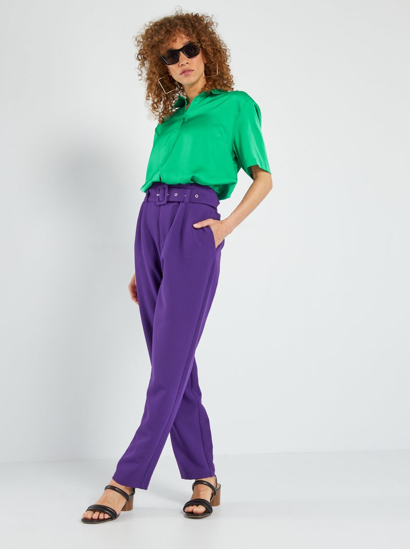Chemise satinée manches courtes Vert - Kiabi