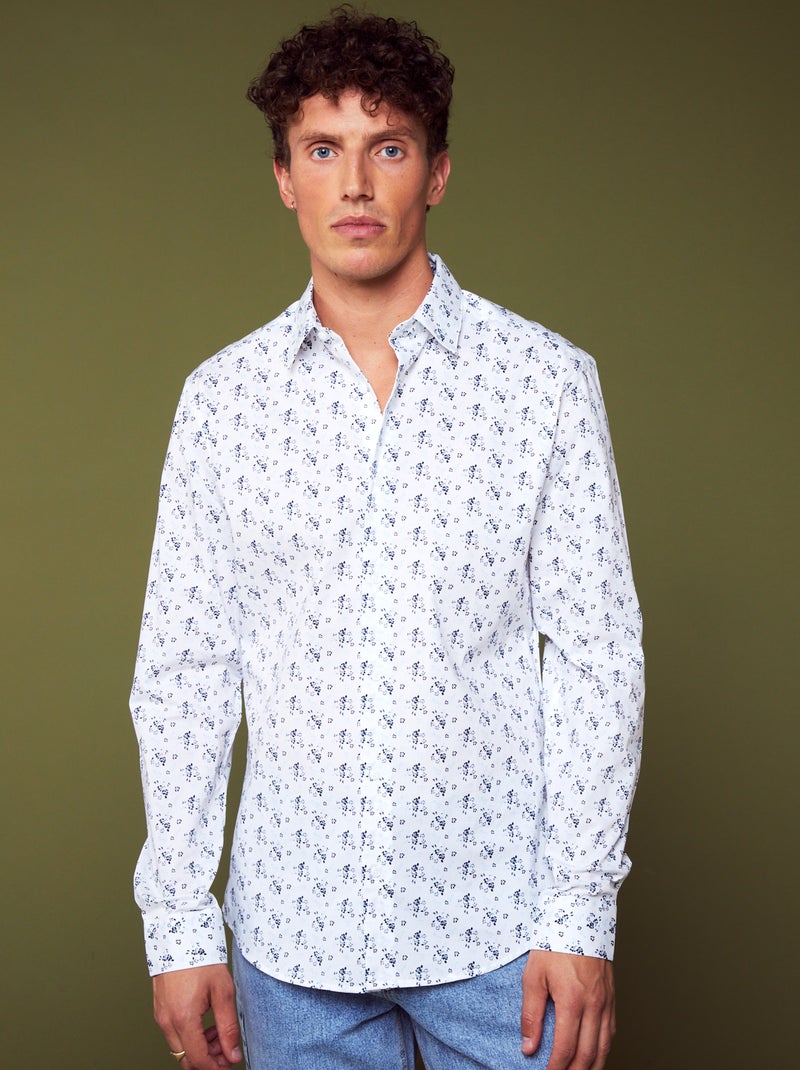 Chemise slim imprimée Blanche à fleurs - Kiabi