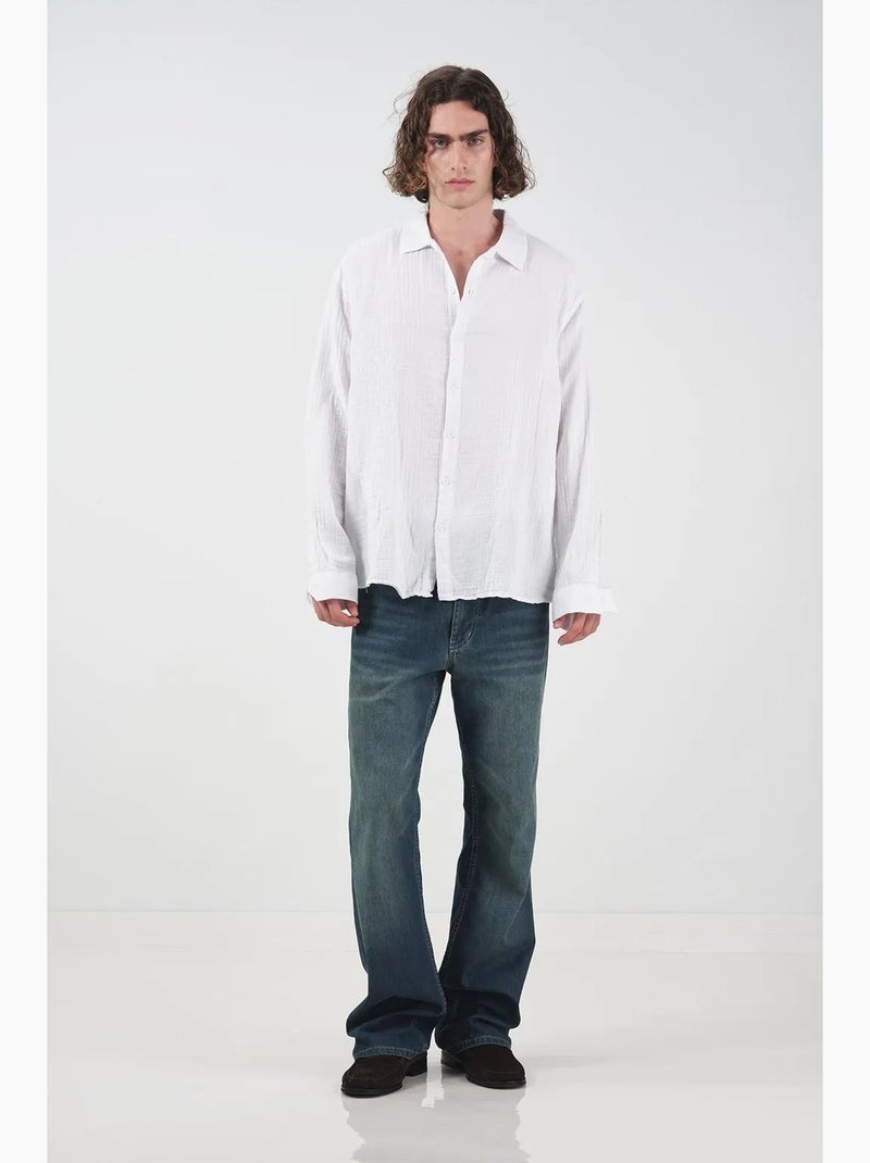 Chemise texturée à manches longues coupe décontractée giesto Blanc - Kiabi
