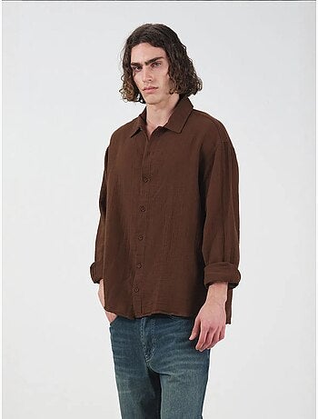 Chemise texturée tissée à manches longues et boutonnée giesto