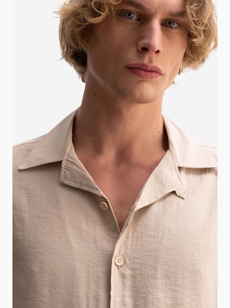 Chemise tissée à manches courtes coupe décontractée avec détail nouée giesto Beige naturel - Kiabi