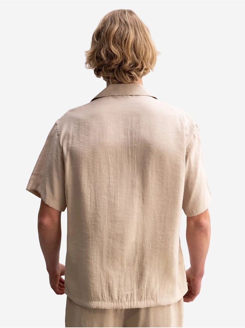 Chemise tissée à manches courtes coupe décontractée avec détail nouée giesto Beige naturel - Kiabi