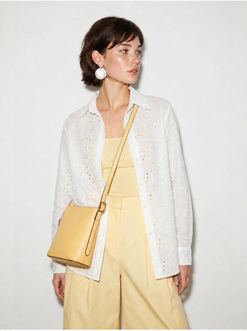 Chemise tissée brodée coupe décontractée lucci Blanc - Kiabi