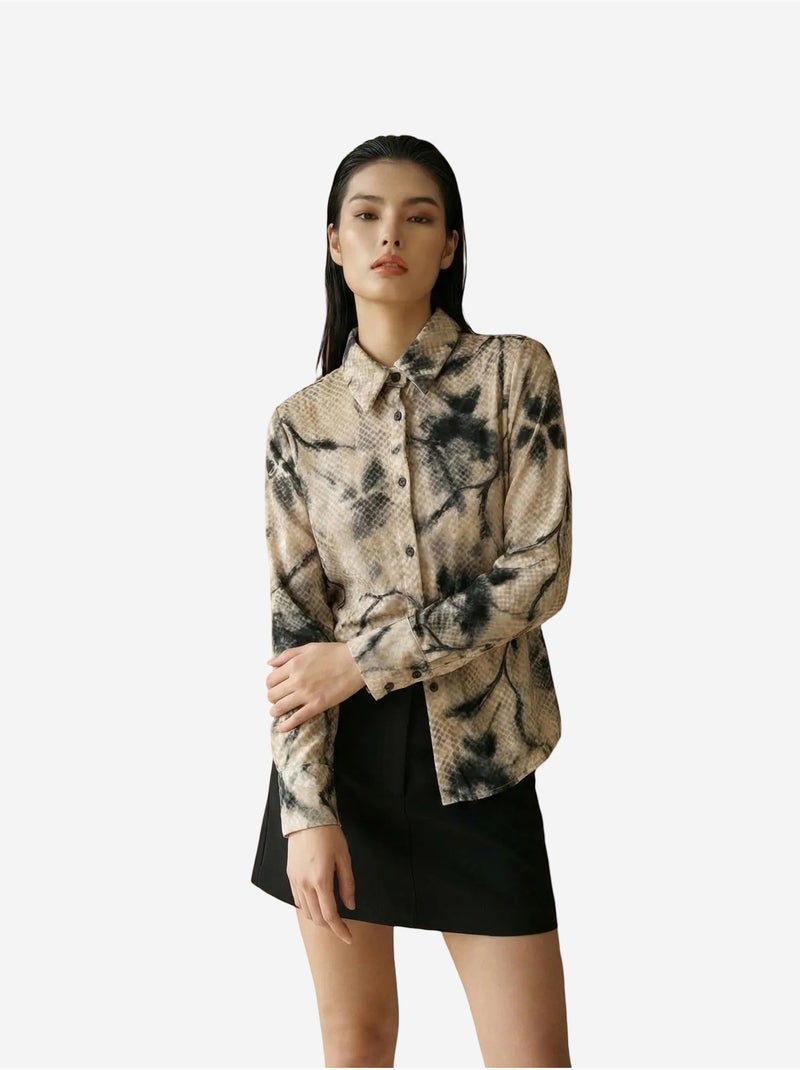 Chemise tissée en velours abstrait pour femme my fashion Beige argile - Kiabi