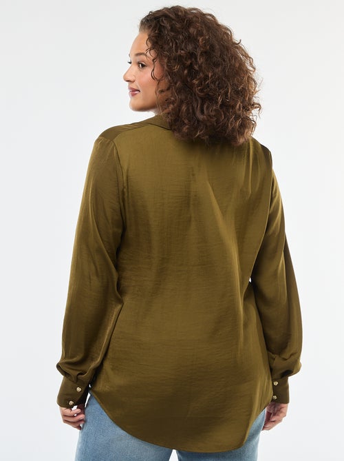 Chemise type saharienne satinée avec boutonnage doré - Kiabi