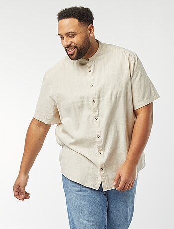 Chemise unie à manches courtes en lin mélangé