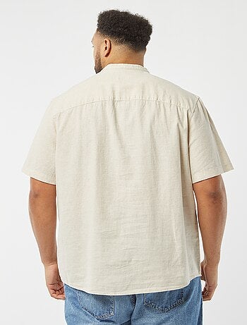 Chemise unie à manches courtes en lin mélangé