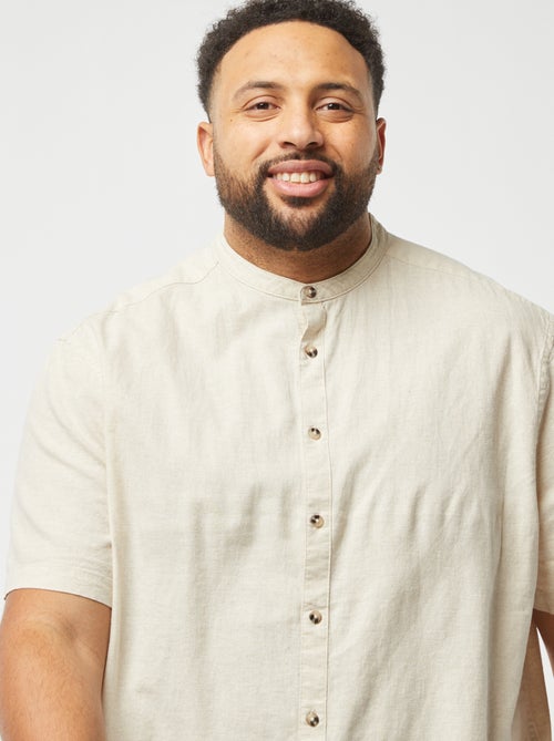 Chemise unie à manches courtes en lin mélangé - Kiabi