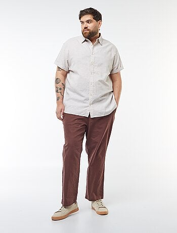 Chemise unie à manches courtes en lin mélangé