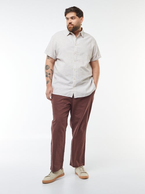 Chemise unie à manches courtes en lin mélangé - Kiabi