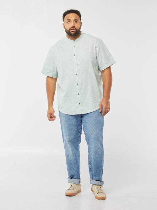 Chemise unie à manches courtes en lin mélangé - Kiabi