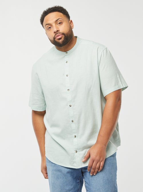 Chemise unie à manches courtes en lin mélangé - Kiabi