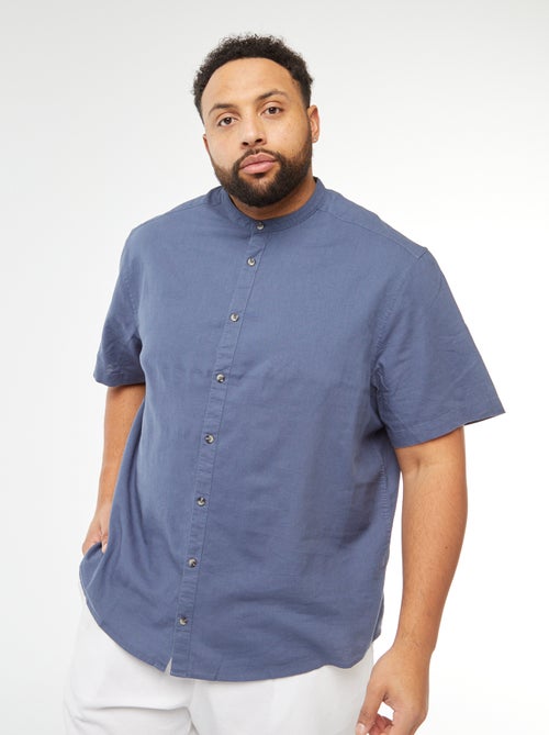 Chemise unie à manches courtes en lin mélangé - Kiabi