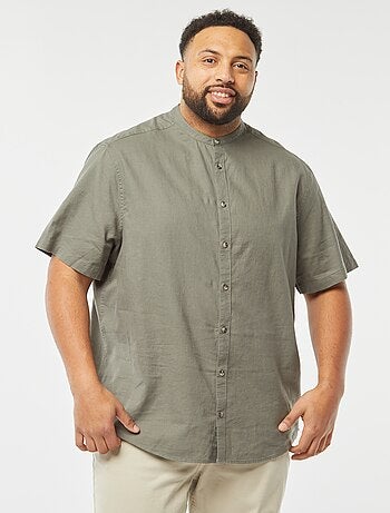 Chemise unie à manches courtes en lin mélangé
