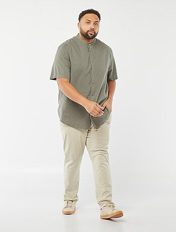 Chemise unie à manches courtes en lin mélangé