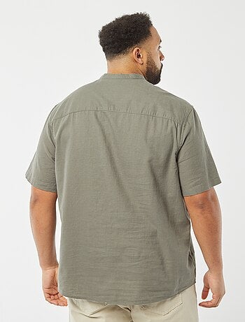 Chemise unie à manches courtes en lin mélangé