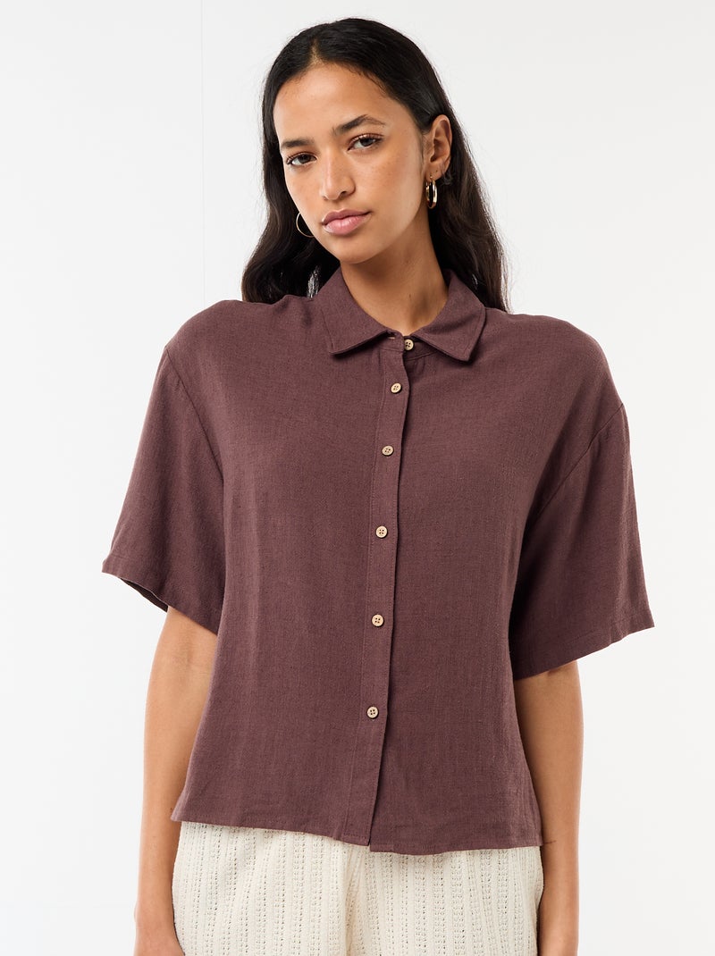 Chemise unie à manches courtes Marron - Kiabi