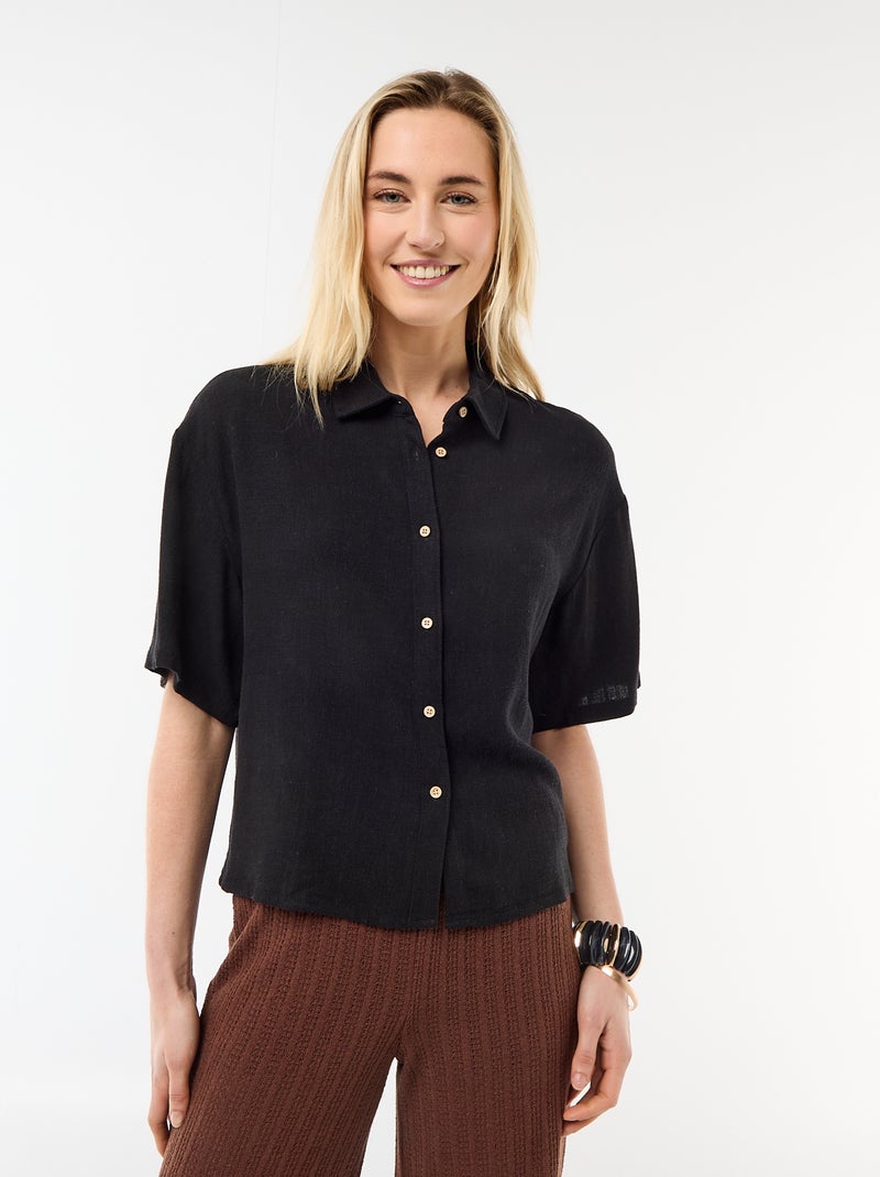 Chemise unie à manches courtes Noir - Kiabi