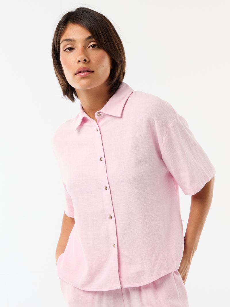 Chemise unie à manches courtes Rose - Kiabi