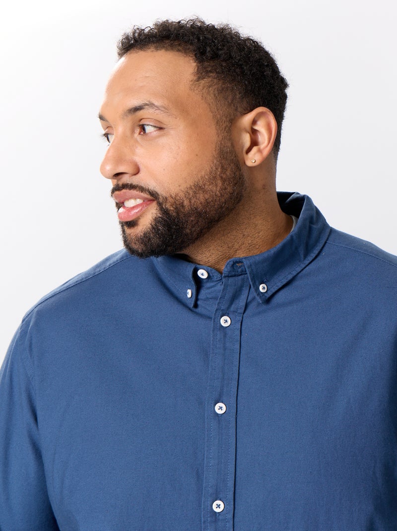 Chemise unie à manches longues Bleu - Kiabi