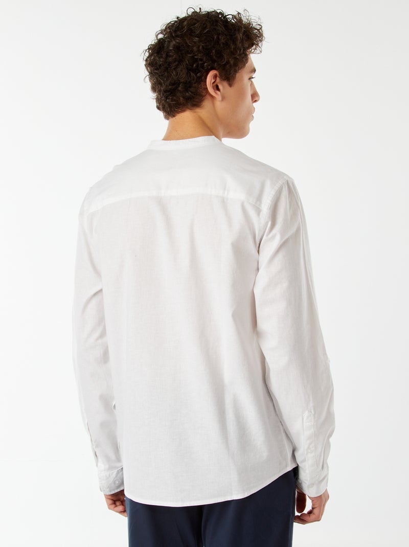 Chemise unie avec col mao et manches retroussables blanc - Kiabi