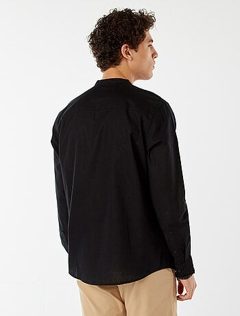 Chemise unie avec col mao et manches retroussables