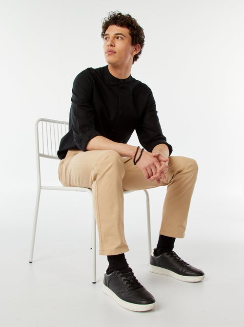 Chemise unie avec col mao et manches retroussables - Kiabi