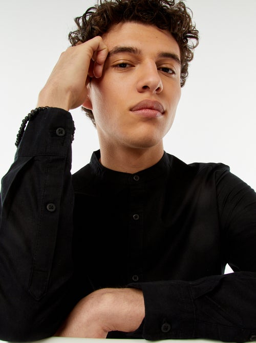 Chemise unie avec col mao et manches retroussables - Kiabi