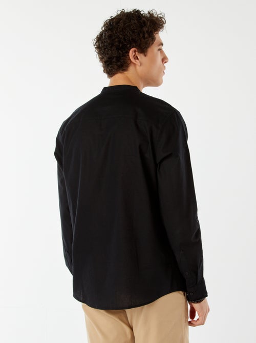 Chemise unie avec col mao et manches retroussables - Kiabi