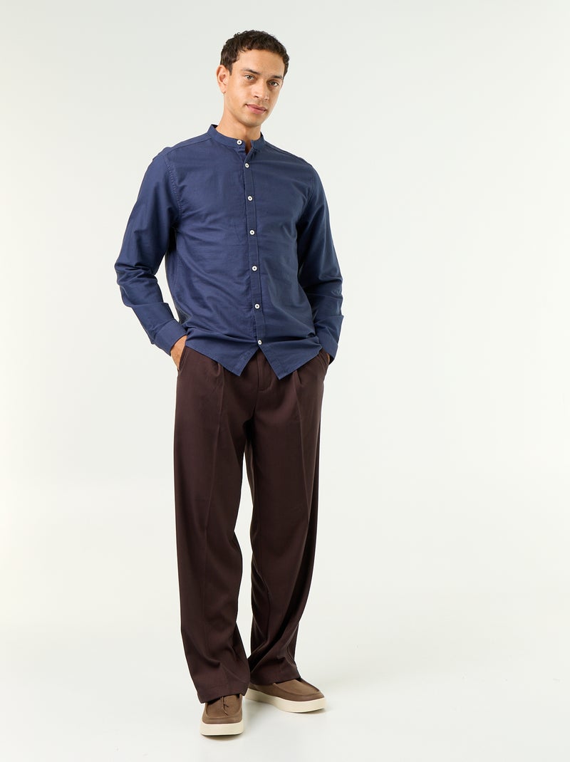 Chemise unie col mao Bleu - Kiabi