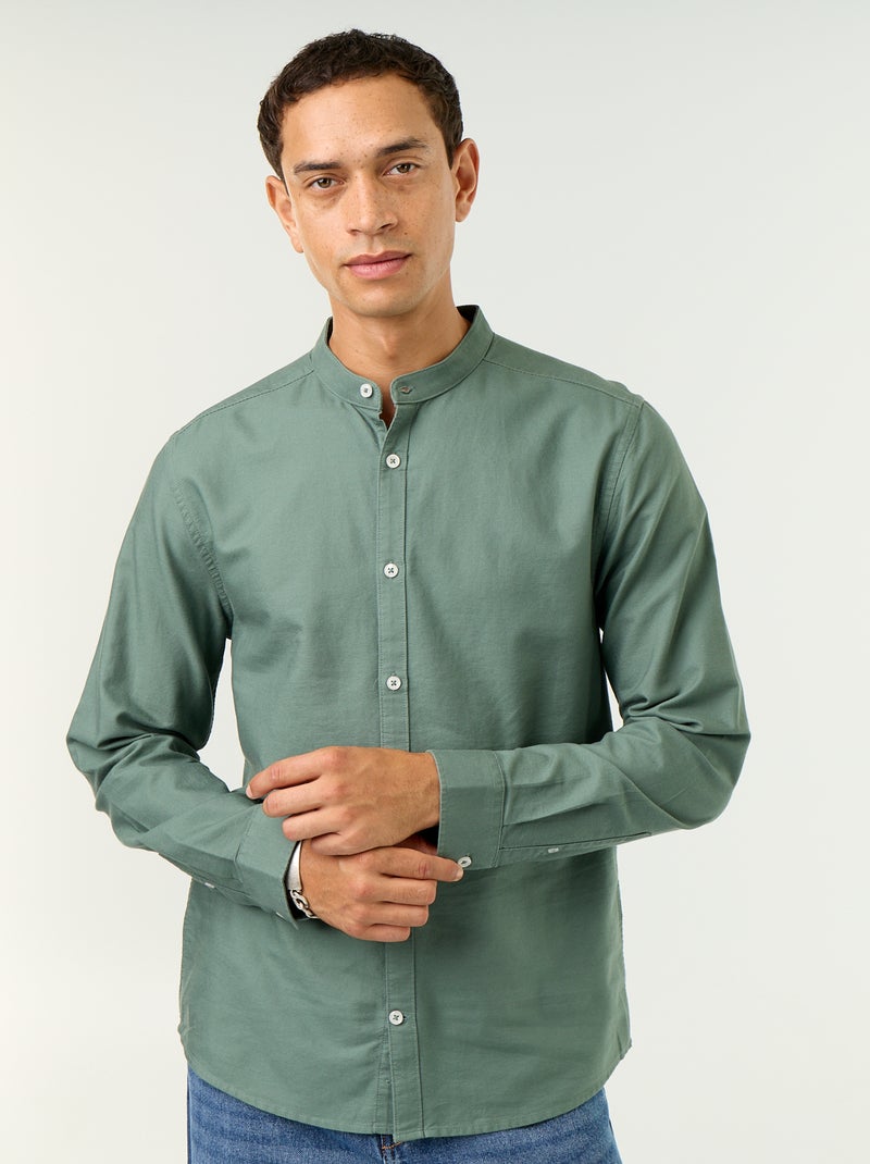 Chemise unie col mao Vert - Kiabi