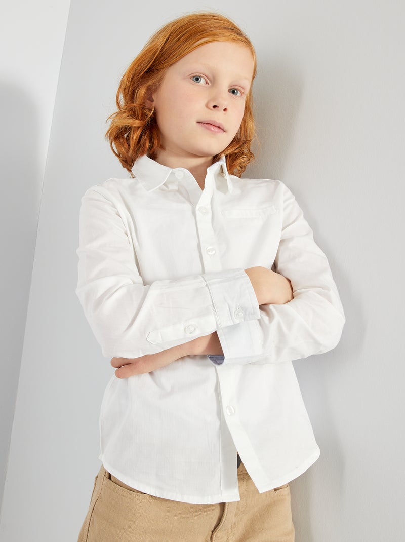 Chemise unie en coton blanc - Kiabi