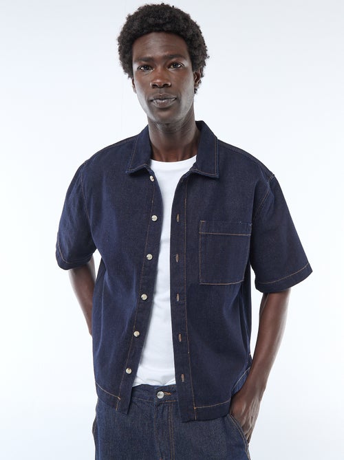 Chemise unie en jean à manches courtes - Kiabi