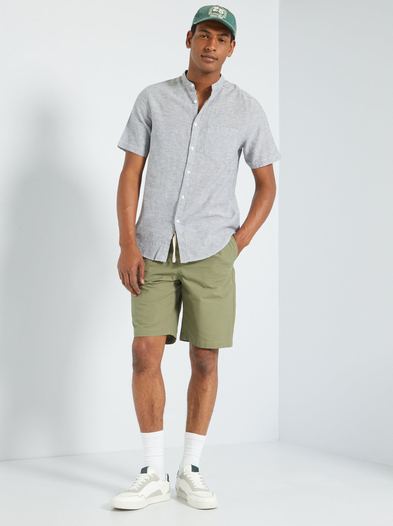 Chemise Kiton Lin & Coton Rayée Bleu Gris - Taille 40EU/15.75US - Fit Slim - Neuf Avec étiquette