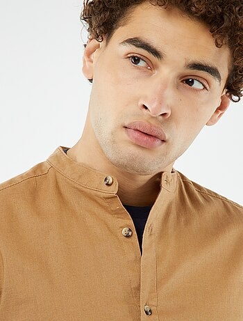 Chemise unie manches courtes col mao