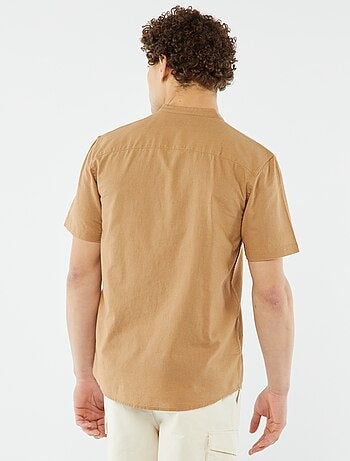 Chemise unie manches courtes col mao